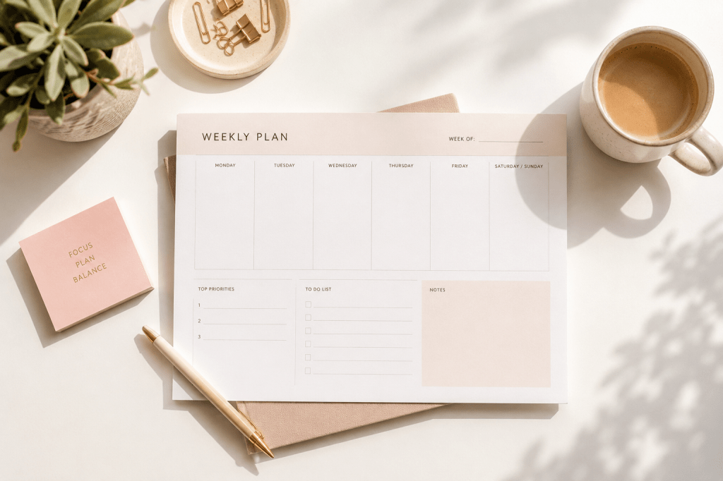 daily schedule planner for work from home moms — time blocking system on paper
