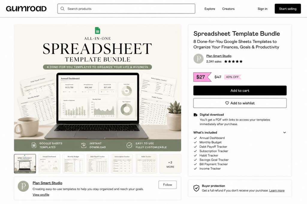 Selling Spreadsheet Templates On GumRoad To Earn Income From Home